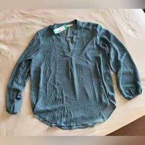 NWT Lush Dusty Blue Polka Dot Long Sleeve Blouse